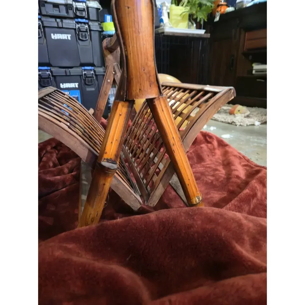 Vintage Bamboo Folding Magazine Rack Bentwood Rattan Boho MCM Hollywood Regency